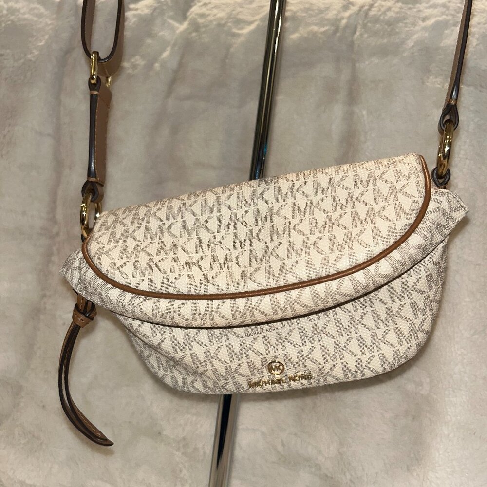 Michael Kors White and Brown Signature Crossbody Bag